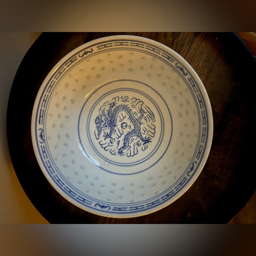 Vintage Chinese Rice Eyes Dragon 6” Dia Dinner Soup Serving Bowl